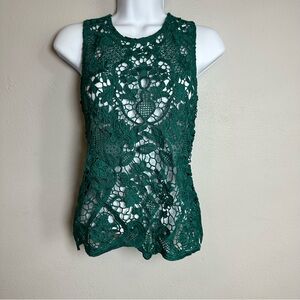 Anthropologie James Coviello green crochet lace floral boho tank top XS